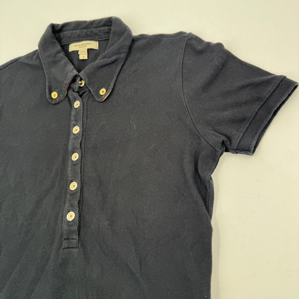 Burberry London Polo Shirt Gold Button Detail Short Sleeve Top Size S - Picture 5 of 13
